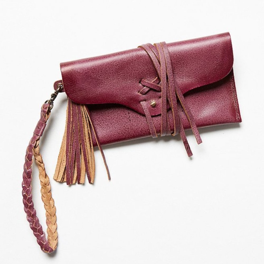 Free People Purple Leather Wrap Wallet Wristlet